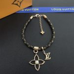 LV Monogram Leather Openwork Flower & Pearl Charm Bracelet - Image 8