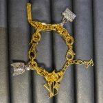 LV Keepall Bracelet: Multi-Charms with Iconic Monogram Trunk, LV Logo & Flower Pendants, Gold/Silver Tone Curb Chain - Image 6
