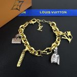 LV Keepall Bracelet: Multi-Charms with Iconic Monogram Trunk, LV Logo & Flower Pendants, Gold/Silver Tone Curb Chain - Image 3