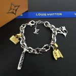 LV Keepall Bracelet: Multi-Charms with Iconic Monogram Trunk, LV Logo & Flower Pendants, Gold/Silver Tone Curb Chain - Image 2