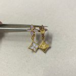 LV Paved Crystal Flower & White Mother-of-Pearl Drop Earrings - Image 2