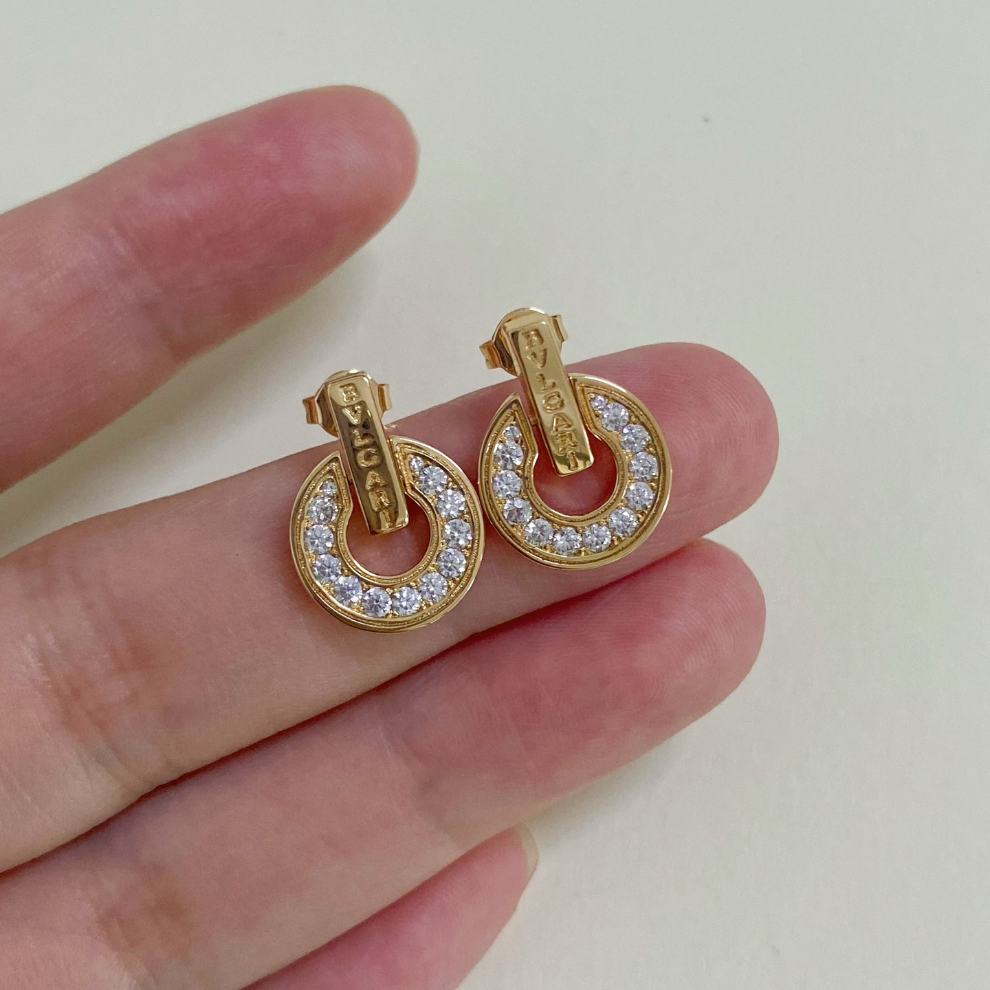 wsxc1789559770530_2 Bvlgari Coin Motif Pave Crystal Movable Earrings , Gold / Silver Tone - Image 1