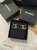 Chanel 26A Gold Tone Interlocking CC Stud Earrings - Image 2