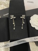 Chanel Clover Rhinestone Tassel Drop Earrings, Long Dangle Design - Image 2