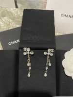 Chanel Clover Rhinestone Tassel Drop Earrings, Long Dangle Design - Image 3