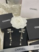 Chanel Clover Rhinestone Tassel Drop Earrings, Long Dangle Design - Image 4