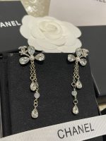 Chanel Clover Rhinestone Tassel Drop Earrings, Long Dangle Design - Image 5