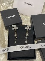 Chanel Clover Rhinestone Tassel Drop Earrings, Long Dangle Design - Image 6