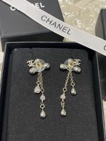 Chanel Clover Rhinestone Tassel Drop Earrings, Long Dangle Design - Image 10