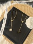 Chanel Style Gold Bead & White / Black CC Pearl Ball Pendant Necklace