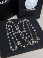 Chanel Brushed Metal Faux Pearl Long Sweater Chain Necklace,3 Pearl-Accents CC Charms - Image 4
