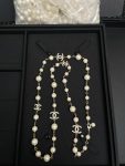 Chanel Brushed Metal Faux Pearl Long Sweater Chain Necklace,with 5 Pearl-Accents CC Charms