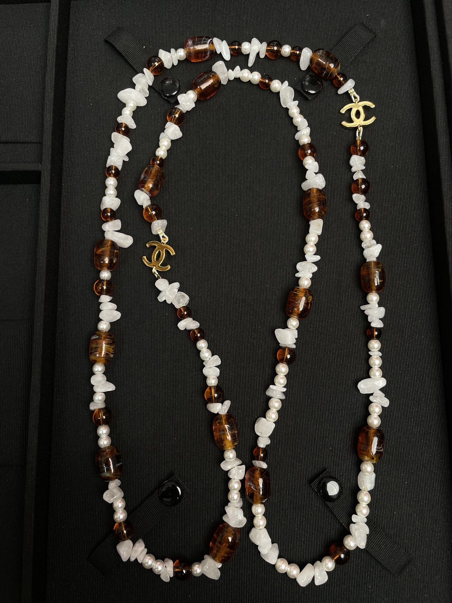 wsxc1789639958184_3 Chanel New Beach Series Amber & White Stone Beaded Long Sweater Chain Necklace - Image 1