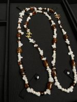 Chanel New Beach Series Amber & White Stone Beaded Long Sweater Chain Necklace - Image 3