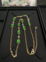 Chanel New Vintage Emerald Green Square Crystal Glass Beaded Long Sweater Chain Necklace - Image 14