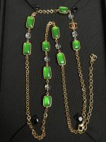 Chanel New Vintage Emerald Green Square Crystal Glass Beaded Long Sweater Chain Necklace - Image 11