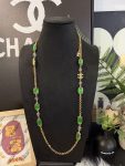 Chanel New Vintage Emerald Green Square Crystal Glass Beaded Long Sweater Chain Necklace
