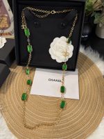 Chanel New Vintage Emerald Green Square Crystal Glass Beaded Long Sweater Chain Necklace - Image 6
