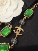 Chanel New Vintage Emerald Green Square Crystal Glass Beaded Long Sweater Chain Necklace - Image 9