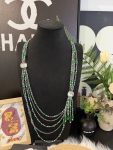 Chanel New Emerald Tassel Heavy-Duty Clear Square Crystal Multi-Layer Sweater Chain Necklace