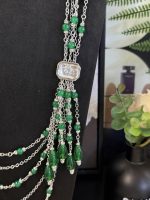 Chanel New Emerald Tassel Heavy-Duty Clear Square Crystal Multi-Layer Sweater Chain Necklace - Image 2