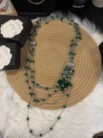 Chanel New Emerald Tassel Heavy-Duty Clear Square Crystal Multi-Layer Sweater Chain Necklace - Image 3