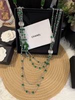 Chanel New Emerald Tassel Heavy-Duty Clear Square Crystal Multi-Layer Sweater Chain Necklace - Image 5