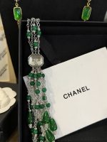 Chanel New Emerald Tassel Heavy-Duty Clear Square Crystal Multi-Layer Sweater Chain Necklace - Image 6