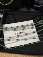 Chanel New Emerald Tassel Heavy-Duty Clear Square Crystal Multi-Layer Sweater Chain Necklace - Image 9