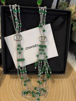 Chanel New Emerald Tassel Heavy-Duty Clear Square Crystal Multi-Layer Sweater Chain Necklace - Image 10