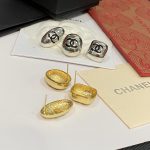 Chanel Classic CC Logo Gold/Silver Tone Stud Earrings 3-Pack (Oval/Square/Round) - Image 2