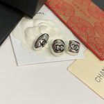 Chanel Classic CC Logo Gold/Silver Tone Stud Earrings 3-Pack (Oval/Square/Round) - Image 4