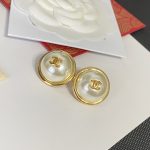 Chanel CC Logo Round Button Stud Earrings (Gold Tone with Imitation Pearl) - Image 4
