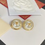 Chanel CC Logo Round Button Stud Earrings (Gold Tone with Imitation Pearl) - Image 5
