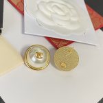 Chanel CC Logo Round Button Stud Earrings (Gold Tone with Imitation Pearl) - Image 2