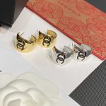 Chanel CC Logo Wide Metal Huggie Earrings (Gold/Silver Tone with Black Enamel)