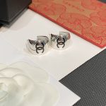 Chanel CC Logo Wide Metal Huggie Earrings (Gold/Silver Tone with Black Enamel) - Image 2