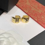 Chanel CC Logo Wide Metal Huggie Earrings (Gold/Silver Tone with Black Enamel) - Image 3
