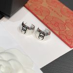 Chanel CC Logo Wide Metal Huggie Earrings (Gold/Silver Tone with Black Enamel) - Image 4