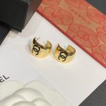 Chanel CC Logo Wide Metal Huggie Earrings (Gold/Silver Tone with Black Enamel) - Image 5
