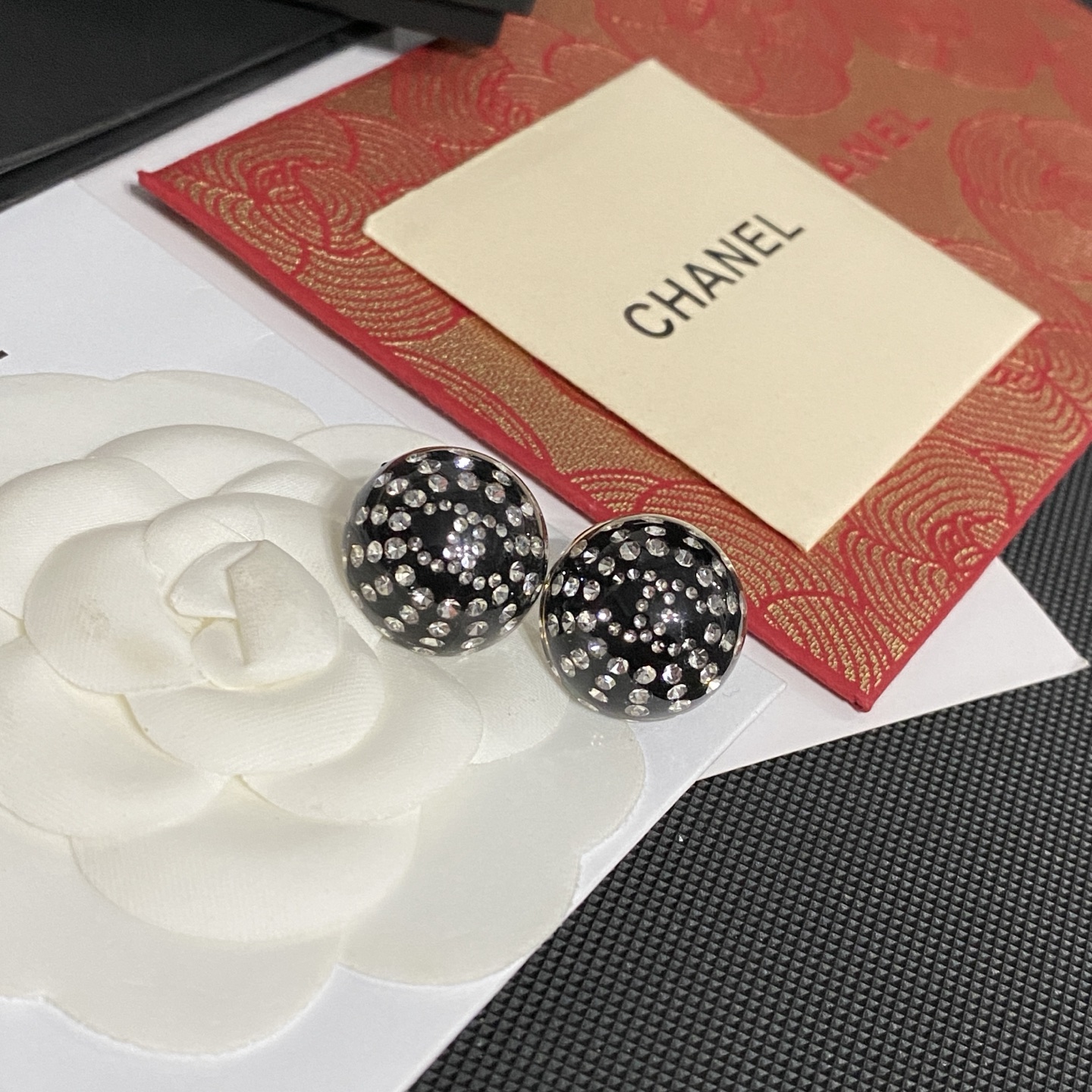 wsxc1789656559355_3 Chanel Black Paved Crystal Ball Stud Earrings (Sparkling Rhinestone Sphere) - Image 1