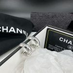 Chanel Style Quilted Pattern Wide C-Hoop Earrings (Rhinestone Paved Metal Huggies) - Image 2