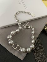 Dior Silver Grey Faux Pearl Bracelet (Vintage CD Clasp Charm)