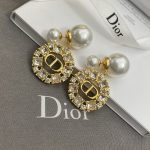 Dior Vintage Faux Pearl Drop Earrings with Rhinestone CD Logo Pendant (Luxury Gold Tone)