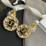Dior Vintage Faux Pearl Drop Earrings with Rhinestone CD Logo Pendant (Luxury Gold Tone) - Image 2