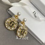 Dior Vintage Faux Pearl Drop Earrings with Rhinestone CD Logo Pendant (Luxury Gold Tone) - Image 3