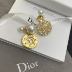Dior Vintage Faux Pearl Drop Earrings with Rhinestone CD Logo Pendant (Luxury Gold Tone) - Image 4