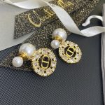 Dior Vintage Faux Pearl Drop Earrings with Rhinestone CD Logo Pendant (Luxury Gold Tone) - Image 5