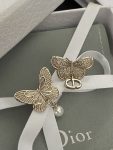 Dior Vintage Hollow-out Butterfly Earrings (Asymmetrical CD Logo & Faux Pearl Drop Studs)