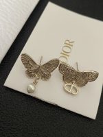 Dior Vintage Hollow-out Butterfly Earrings (Asymmetrical CD Logo & Faux Pearl Drop Studs) - Image 3